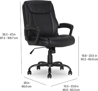 Amazon Basics Classic Puresoft PU Padded Mid-Back Office Desk Chair with Armrest, Easy Assembly, Sturdy Metal Base, Wheels, 275lb Support, 26D x 23.75W x 42H, Black