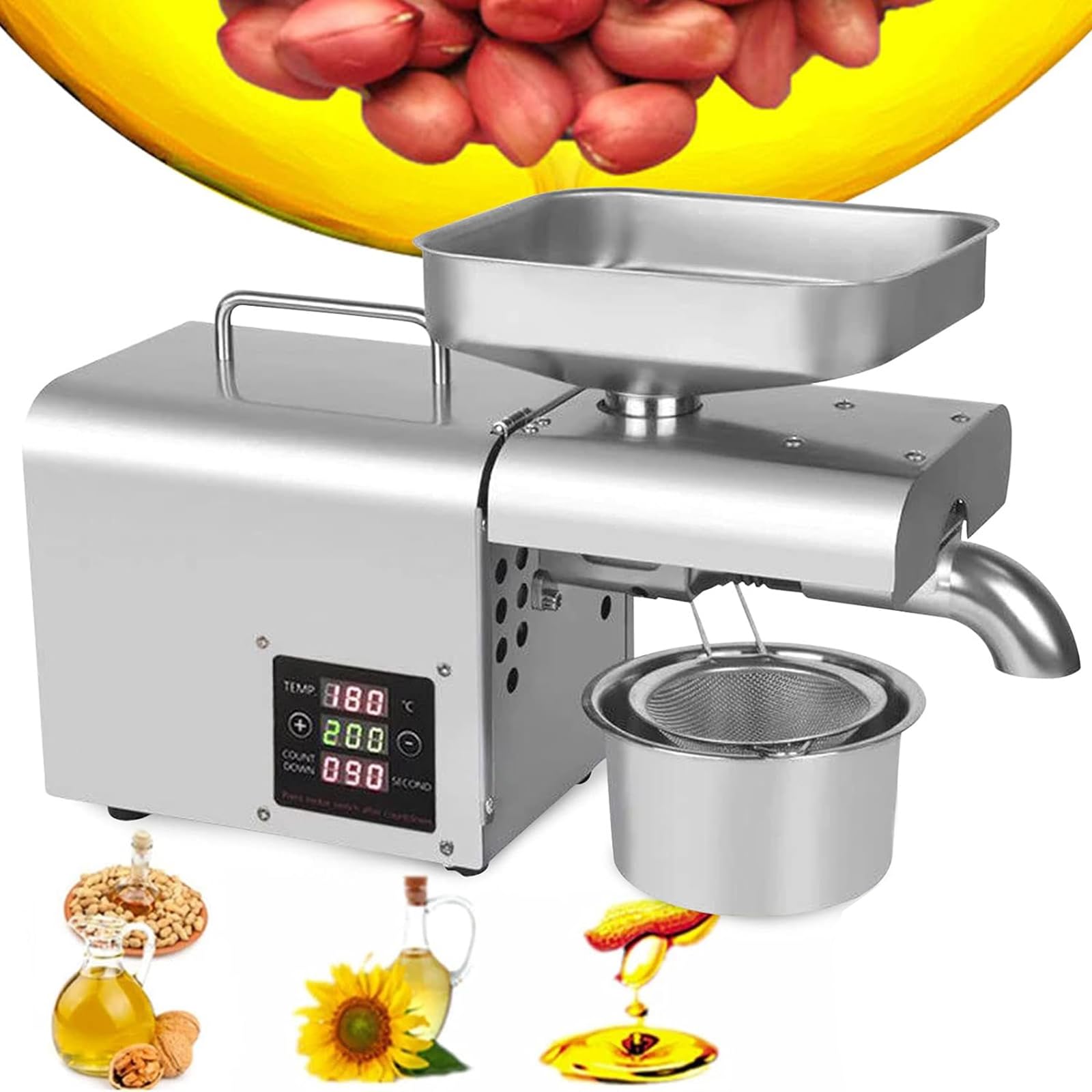 Eoweiot Automatic Seed Oil Maker, 500W Electric Oil Press Machine with Pure Copper Motor, Cold/Hot Press Modes and Temp 6 Levels Adjustable