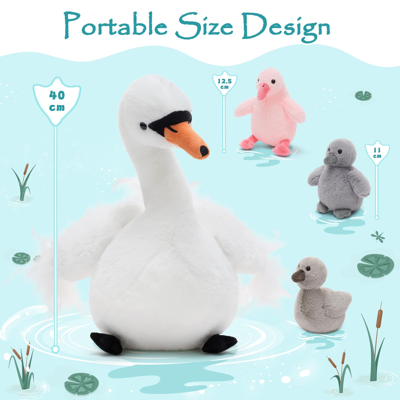 MorisMos Big Swan Teddy Soft Toy, 40cm Cuddly Fluffy Mommy with 3 Babies Inside, Plush Stuffed Animal Teddy Gift for Kids Birthday Deco - 2