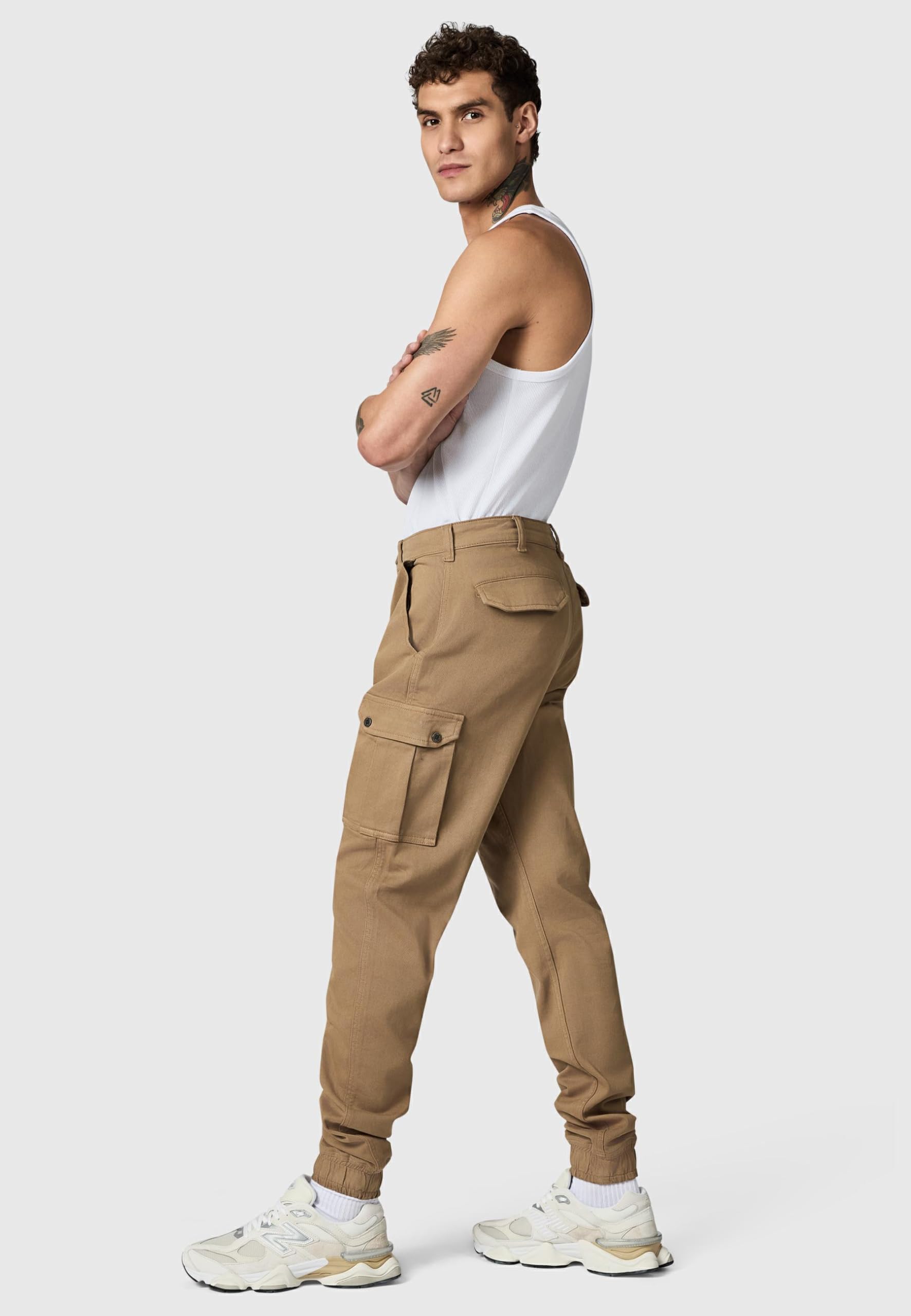 Peak Time Herren elastische Lange Cargo Pants Casual Streetwear Hose aus Bio-Baumwolle (GOTS Zertifiziert) mit Straight Fit und elastischem Beinabschluss Siwas