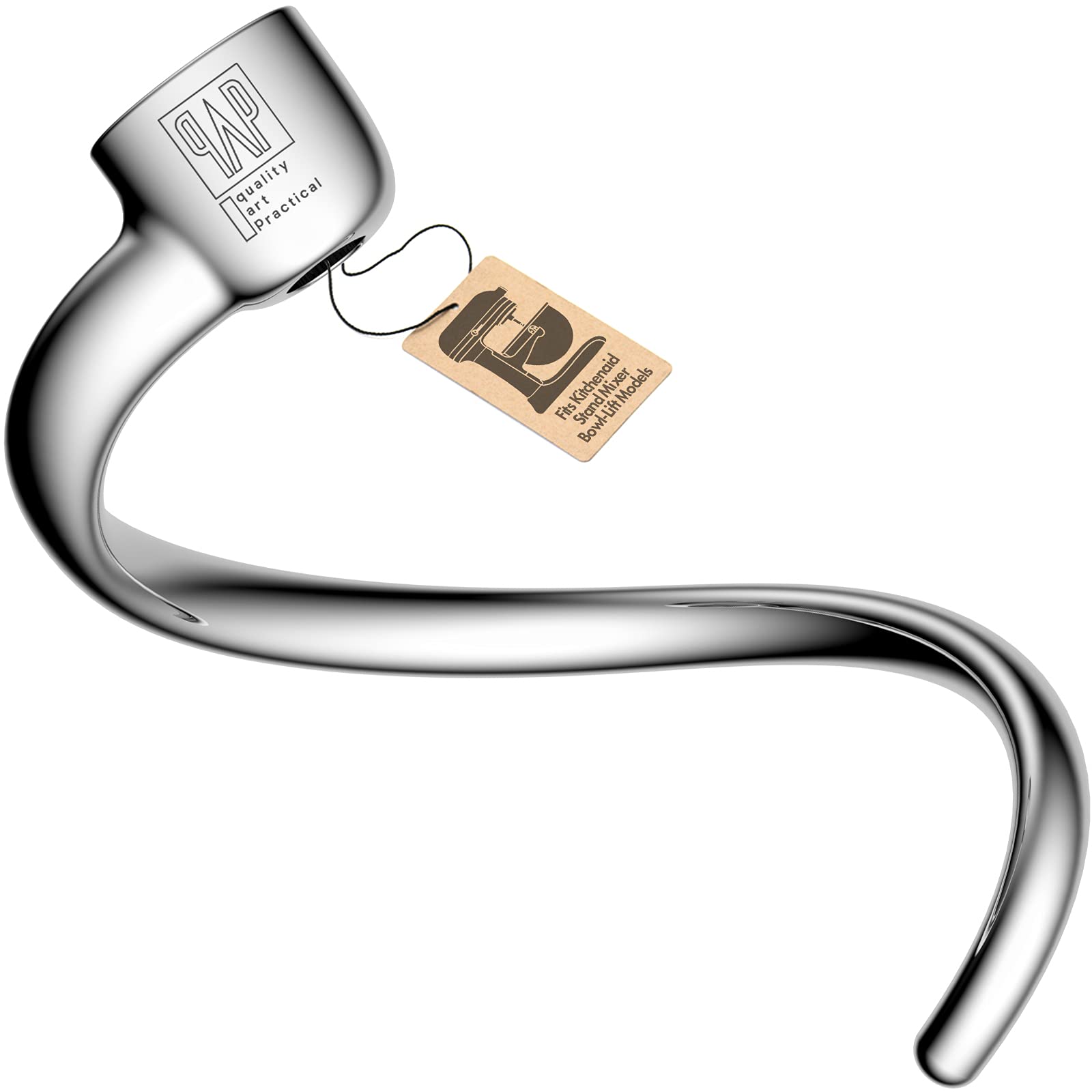 qAp quality art PracticalStainless Steel Spiral Dough Hook Replacement for KitchenAid 5Plus & 6QT Bowl-Lift Stand Mixers, Rustproof & Easy Clean, Efficient Kneading for Bread, Pizza, Pasta, Cookies