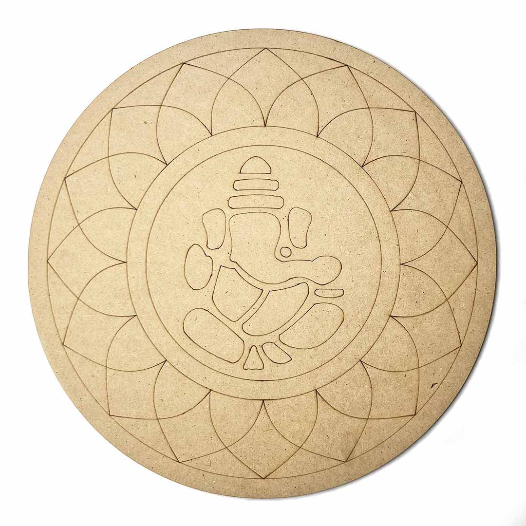 Craft Shop India MDF Ganpati Ji Engraved Desing Mandala for Art and Craft | Art Decor | 12.INCH