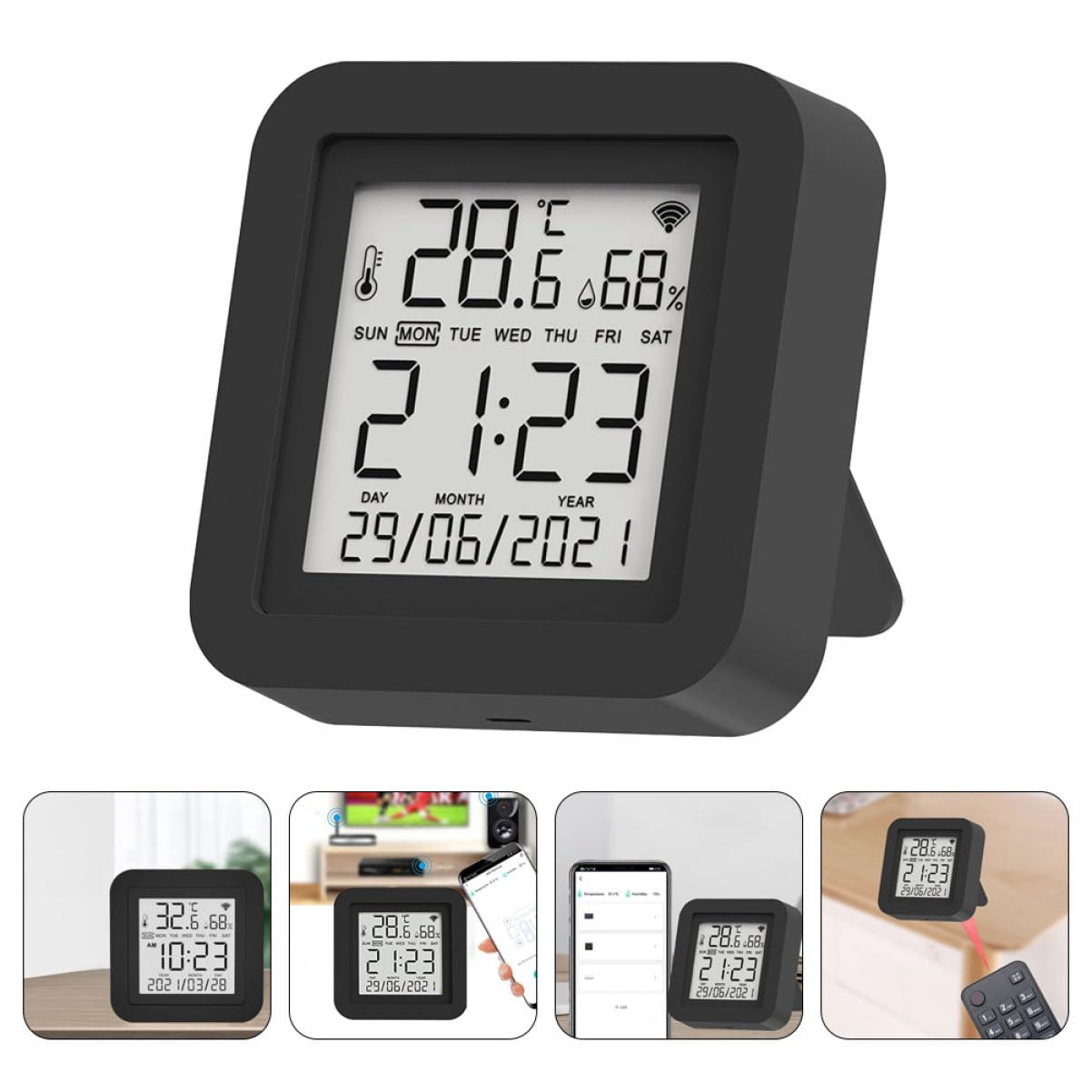 1set Termometro Igrometro Digitale Multifunzionale Con Display Lcd Retroilluminato Misuratore Di Umidità e Temperatura Per Ambienti Interni Alimentato Da Usb Adatto Per Uffici