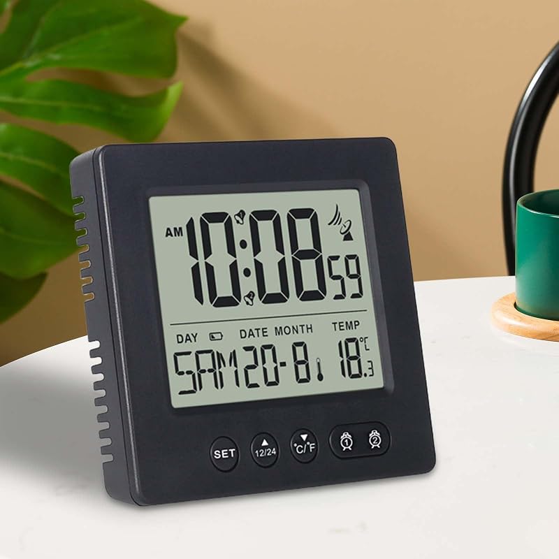 Delamiya Digitális Rádiós Ébresztőóra Hőmérővel Naptárral Fekete