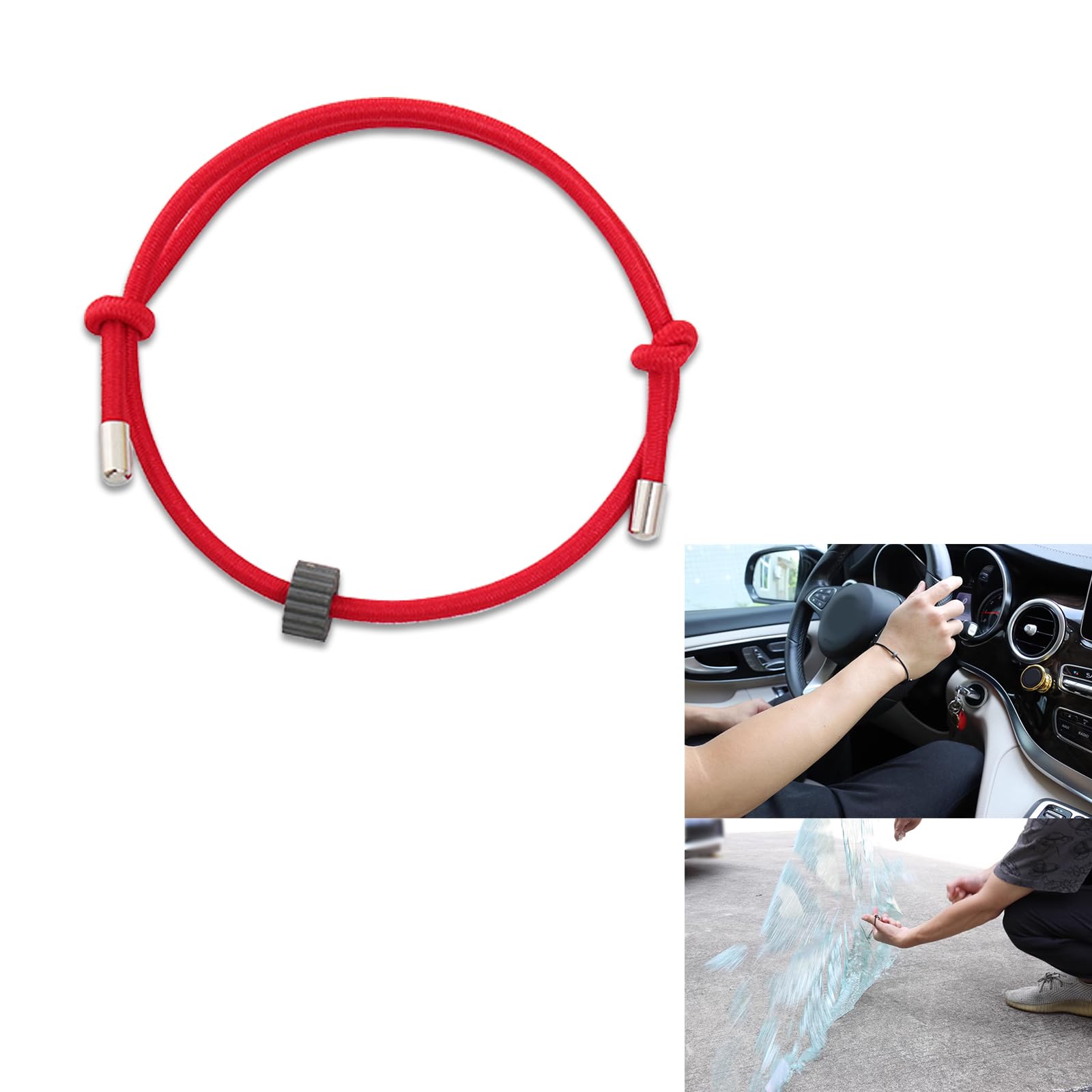 FogfarFogfar 1 PC Bracelet Car Window Rupture Device, Emergency Window Circuit Breaker, Tungsten Carbide Bracelet Escape Tool, Suitable for Most Cars Wristband Emergency Self Rescue Tool (Red)