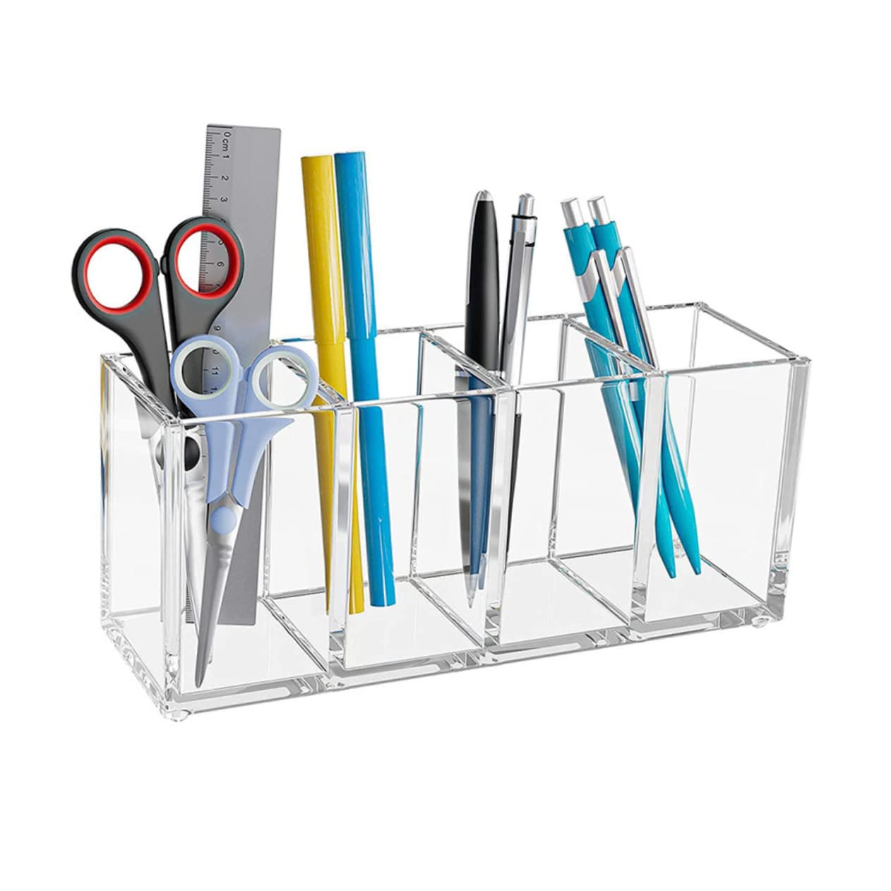 Porta Pennelli Per Trucco in Acrilico Trasparente Da Scrivania 4 Scomparti, Scatola Porta Cosmetici Resistente e Capiente, Organizer Per Pennelli e Cancelleria Per Uso Domestico