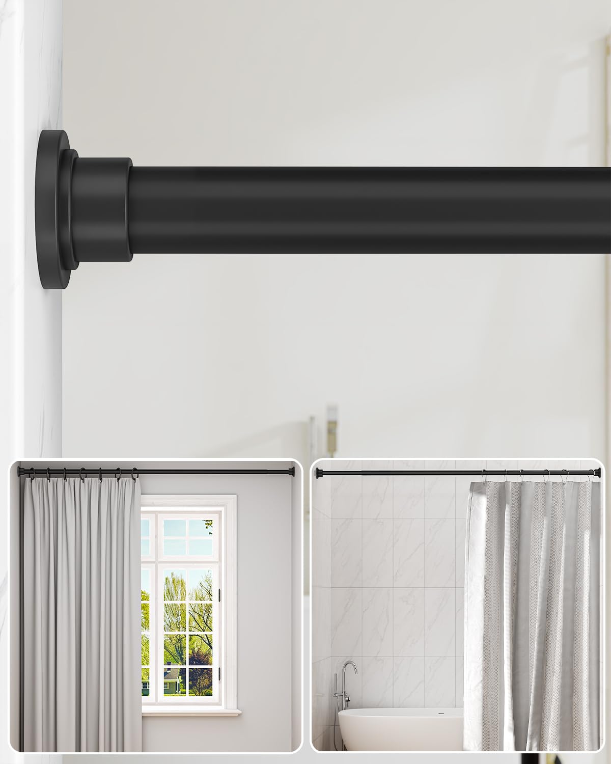 ALLZONE Heavy Duty Tension Shower Curtain Rod 42-83 Inches for Bathroom Window Non-Slip Adjustable with Strong Spring Pole