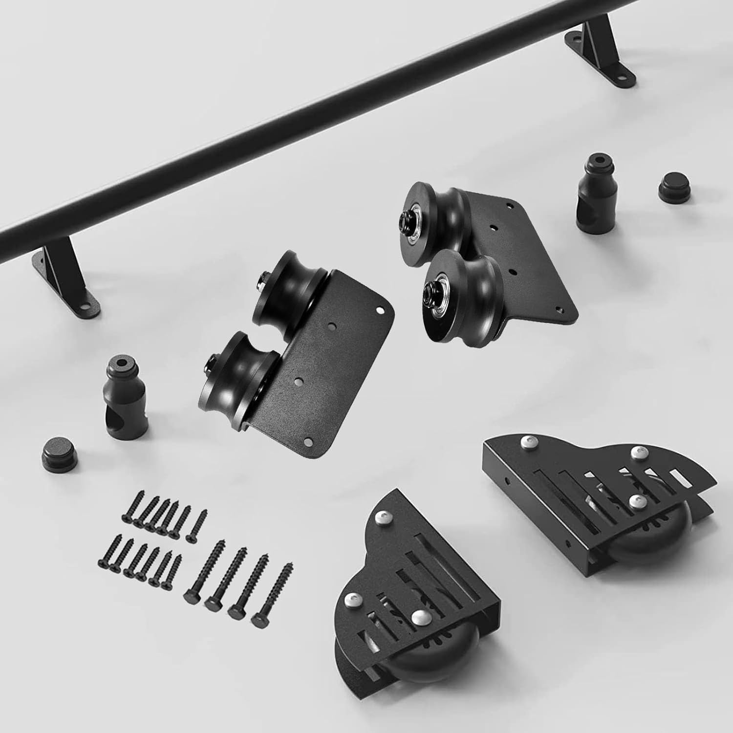 S Library Ladder Floor Roller with Brake Kit Rustic Black Round Tube Track/Rail Accessories for Home Indoor Bookshelf Movable Rolling Ladder Hardware