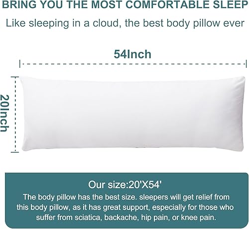 Vista 68 de DOWNCOOL Almohada grande de cuerpo completo, transpirable, para los que duermen de lado, suave, larga, para adultos, 20 x 54 pulgadas, color gris
