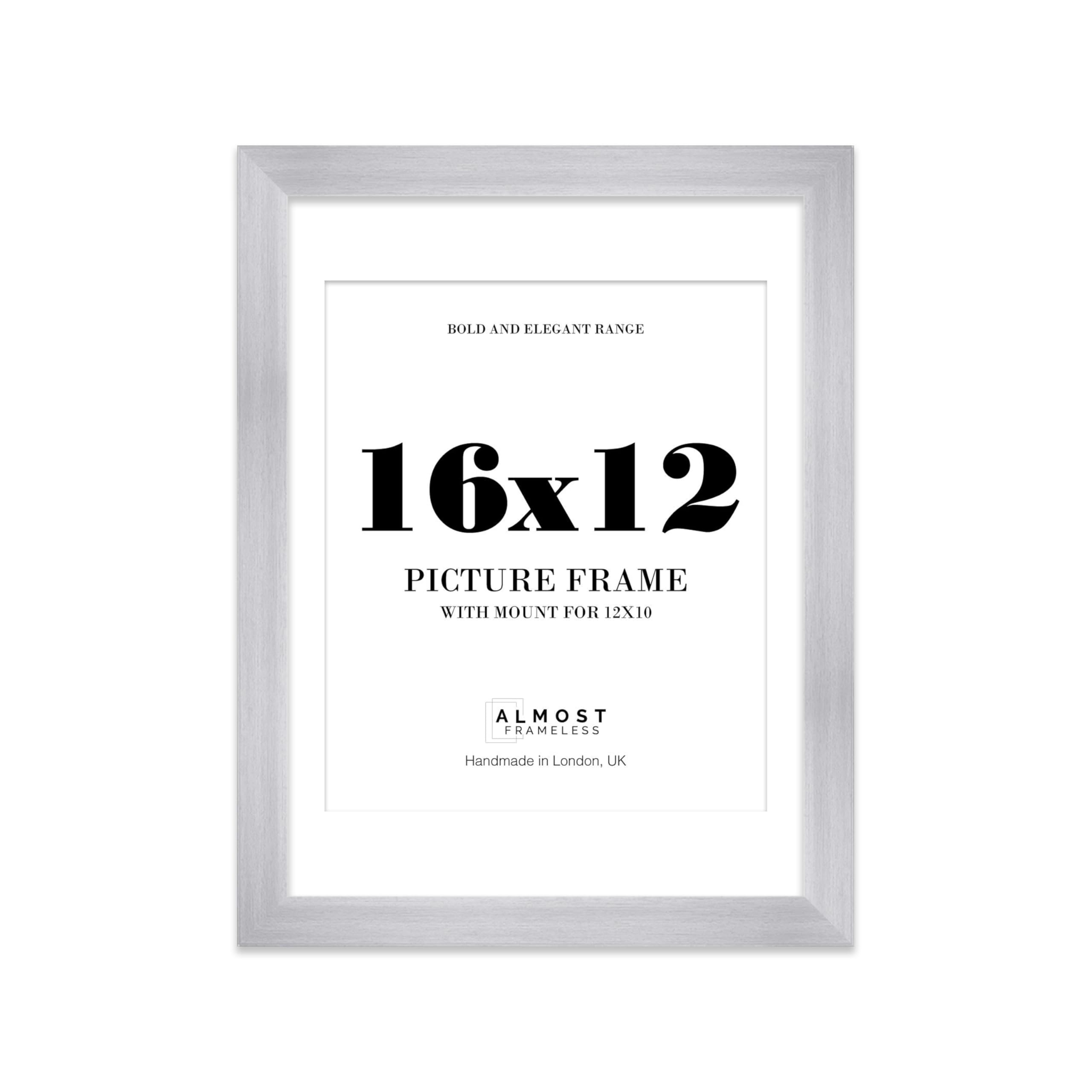 16x12" Silver Frame With Mount for 12x10" Pictures 28mm Edge Portrait and Landscape Display with Wall Hooks, 1 Pack