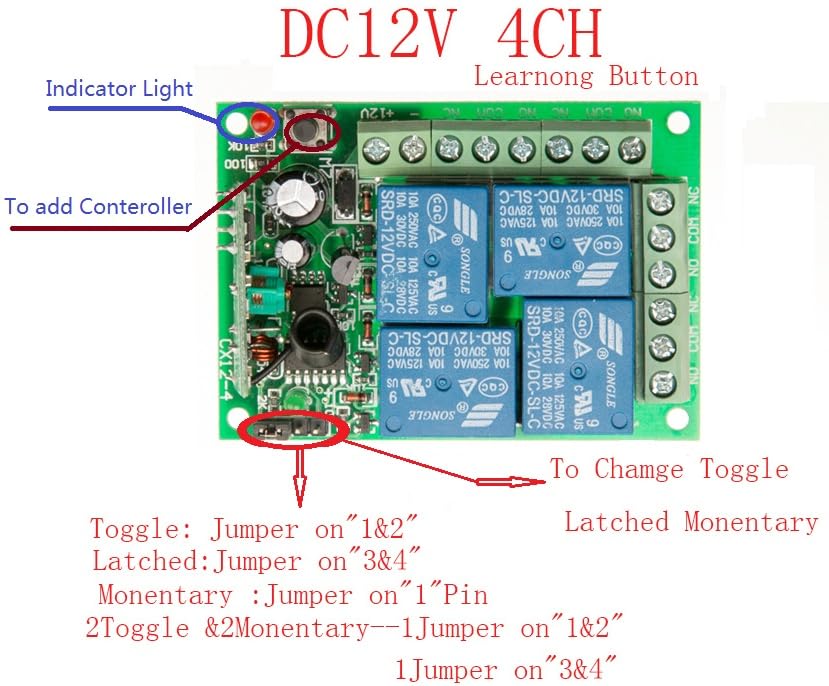 Interruptor de mando a distancia 315/433 MHz para luz, puerta, garaje mando a distancia universal dc12v 24v 4ch Relé receptor radio y mando a distancia (1RF)
