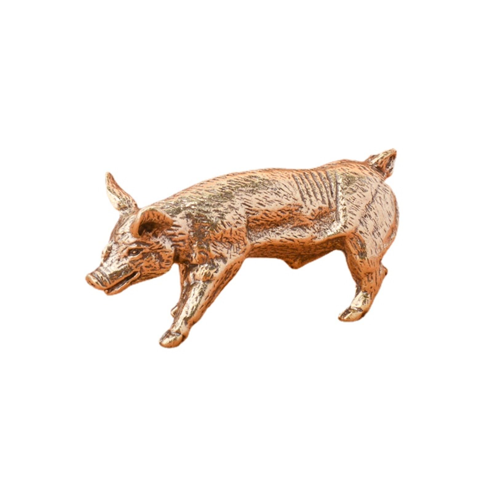 NGDFGR Brass Zodiac Pig Miniature Figurines,Copper Animal Boar Statue Sculpture Crafts Collection Office Home Study Desktop Ornament Bonsai Micro Landscape Sand Table Decor