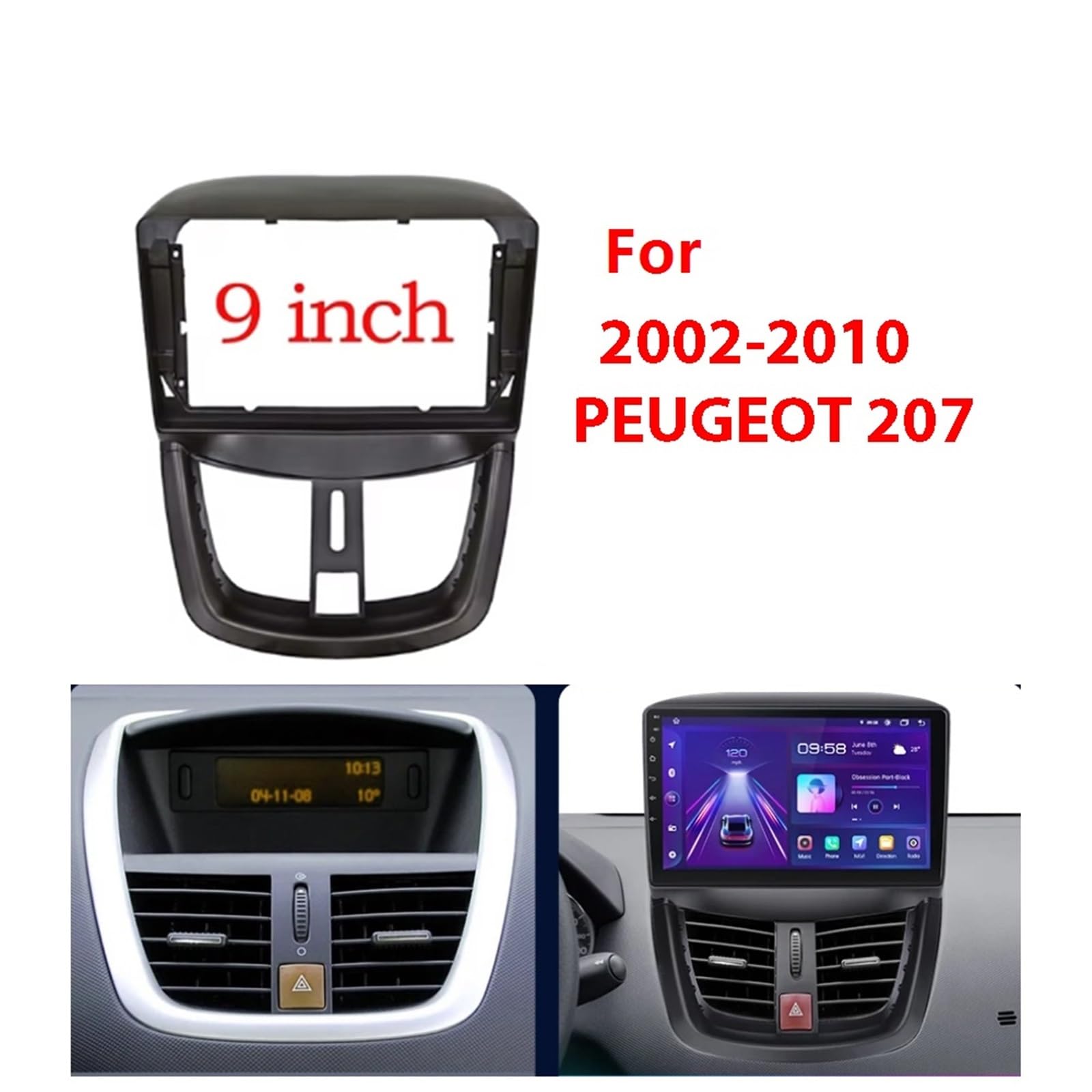 Juego de instalación de Radio Adaptador de Panel Radio Canbus 9 Pulgadas para Peugeot 207 (2002-2010) con Audi(Frame an canbus-B)
