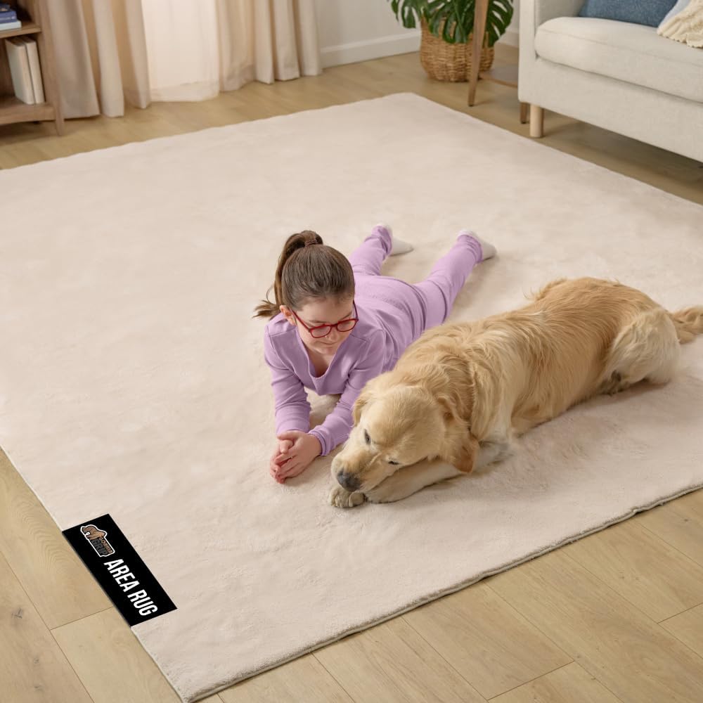 GORILLA GRIP Slip Resistant Soft Washable Stain Resistant Area Rug, 5x7, Plush Thick Carpet for Bedroom Living Room, No Shed Floor Rugs, Pet Friendly, Dorm Essentials, Kid Nursery Home Decor, Ivory