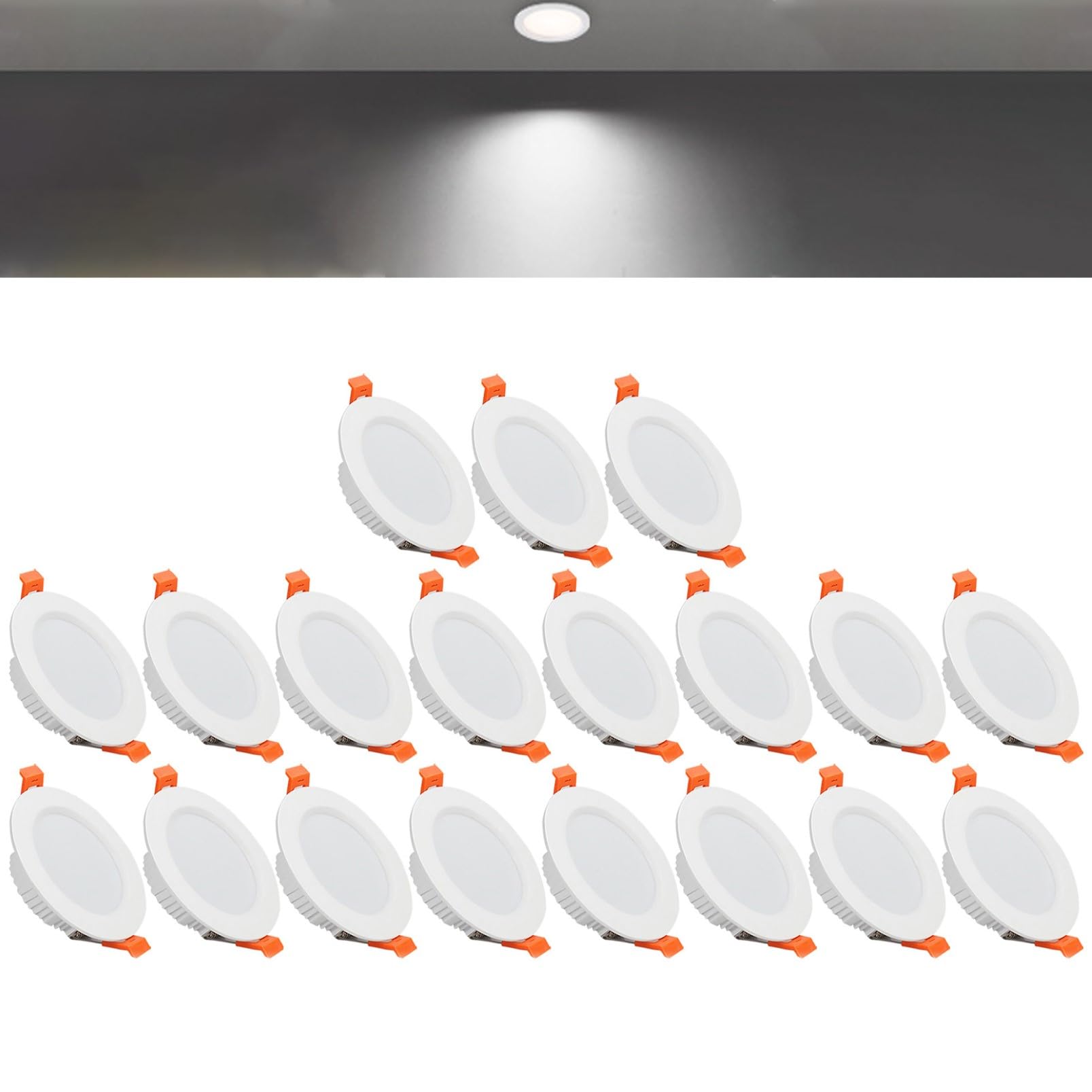 TTiiLoe 12W Round LED Recessed Ceiling Spotlights, 6000K Cold White Ultra Slim Panel Ceiling Light, Cut Φ110-130mm, AC110-240V Downlights for Hallway Stairwell Showroom, 19 Pack