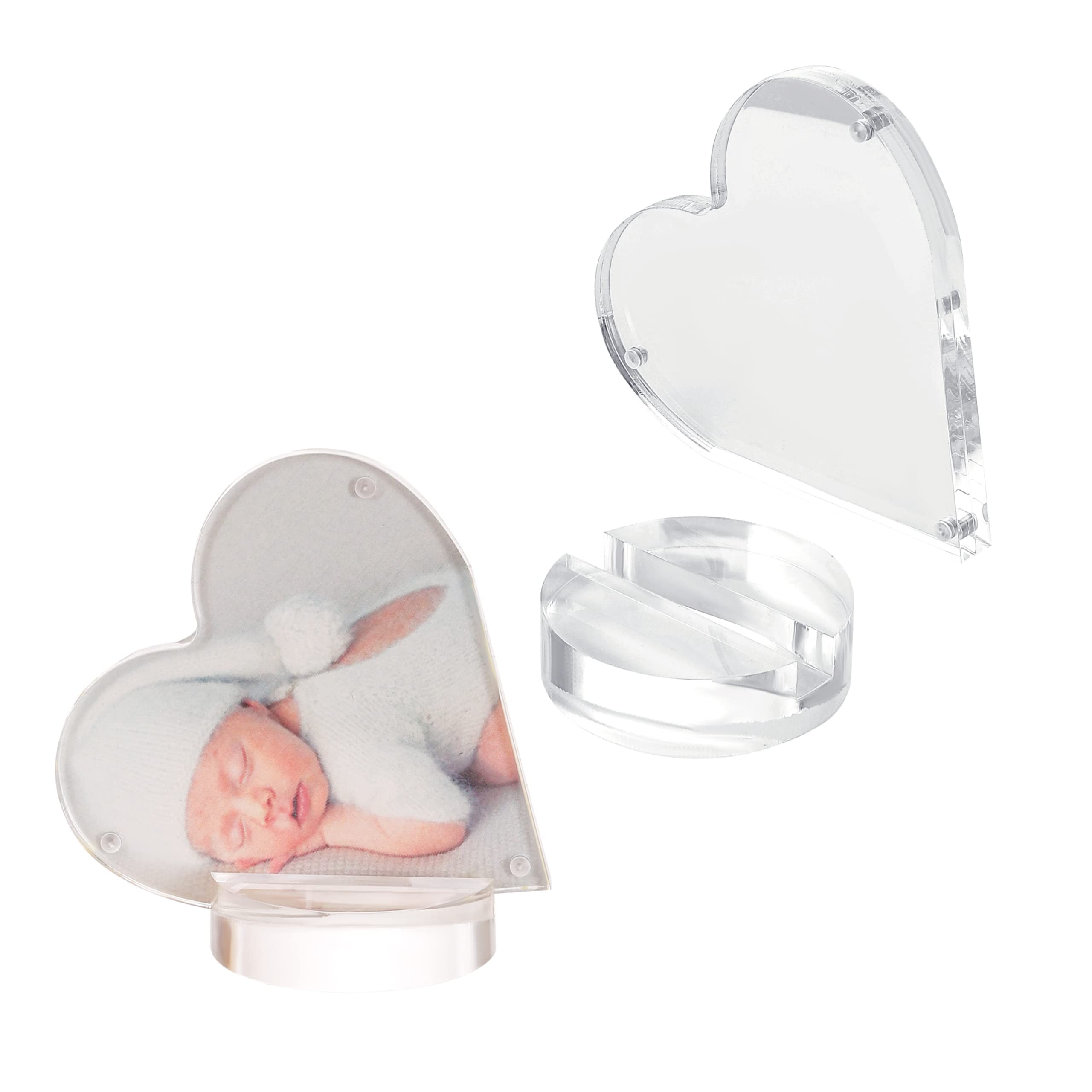 IEEK 2 PCS Acrylic Heart Shape Couple Photo Frame,Personalized Couples Gift for Lover Crystal Heart Picture Frame Decor Sign Heart Table Centerpiece for Coworker Appreciation Gift Teacher Thank You