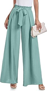 Pantalones de pierna ancha para mujer, pantalones palazzo de cintura alta, pantalones de trabajo casuales con nudo y bolsillos
