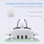 Charging Station for Meta Quest 3 and Oculus Quest 3S, VR Accessories Charging Station with LED Light for Oculus Quest 3/ 3S, Charger Stand with 2 Rechargeable Batteries, Magnetic Charging Design