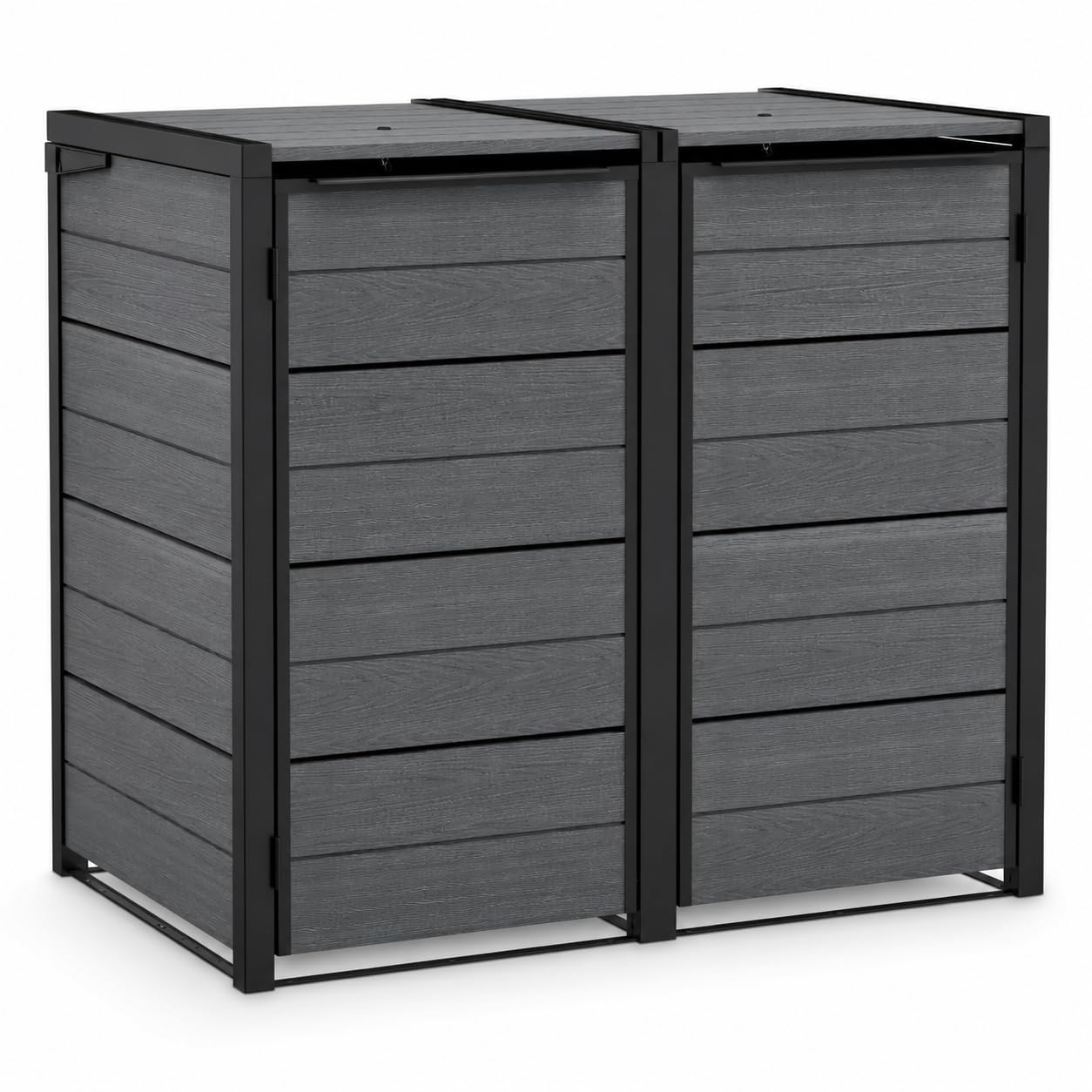 Koll Living Mülltonnenbox Hide Away | 480 Liter, flexibel erweiterbar | Stahlrahmen | mit Gasdruckfedern | Anthrazit | naturgetreue Holzoptik | wetterfest & wartungsfrei | belüftet