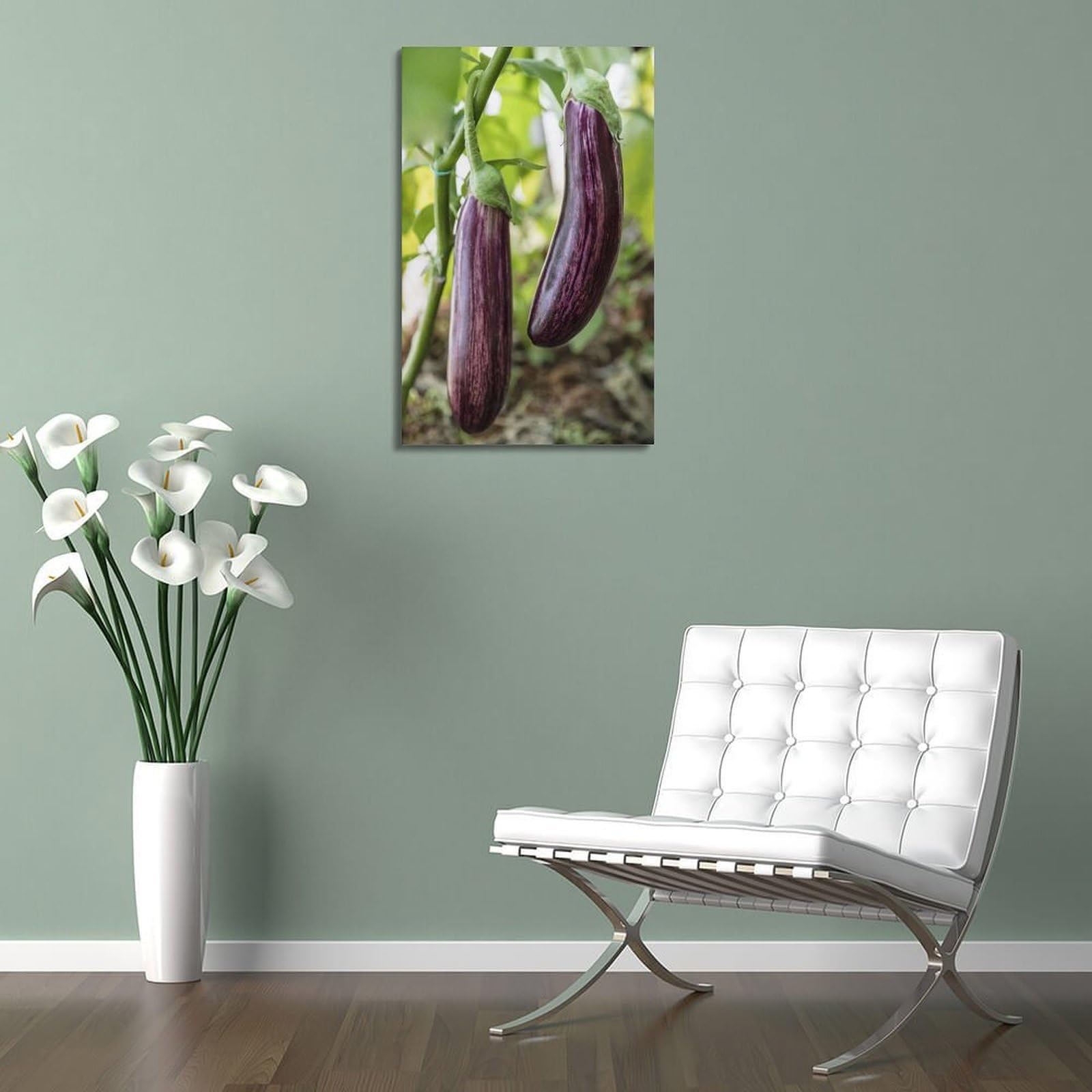 DLJGDS Gestreifte Auberginen zum Aufhängen an Pflanze, Gemüse, dekorative Malerei, Leinwand, Wandposter und moderne Familienschlafzimmer-Dekoration, 60 x 90 cm