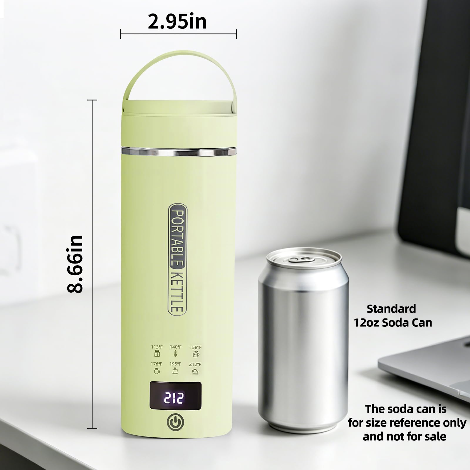 Bouilloire électrique de voyage verte avec écran LCD, 6 réglages de température, 450 ml, acier inoxydable 304, arrêt automatique et protection contre l'ébullition à sec, bouilloire électrique compacte