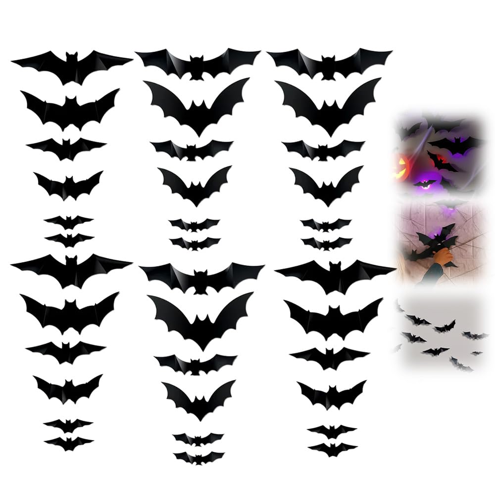 3D Bat Design LED Decoration, Halloween Lighted Bats Wall Stickers (36Pcs)