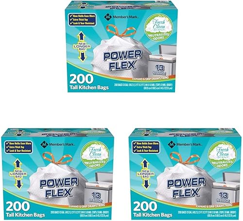 Miniatura 5 de Members Mark - Bolsas de 13 galones Power Flex, protección contra fugas, ajuste simple para cocina alta (1 paquete, aroma fresco limpio), 1 unidad