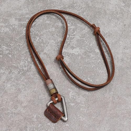 Image of THE MEN THING TRIGON BROWN - Vintage Alloy Triangle Pendant with Adjustable Pure Leather Cord Necklace for Men & Boys