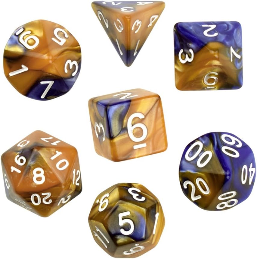 Golden Blue Gemini Glowing Polyhedral 7-Die RPG Dice Set Galaxy Dnd Dice Set D20 D12 D10 D8 D6 D4 for Dungeons and Dragons wit Pouch