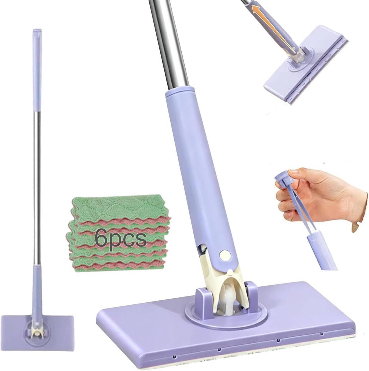 Photo 1 of ***MISSING PIECES -SELLING AS REPLACEMENT PARTS ONLY*** Snap Grip Mini Mop, Zero Touch Cloth Changing Mop 360 Rotating Lazy Mops Wet Dry for Whole House Cleaning, Retractable Gap Dust Cleaner Flat Mops (Purple-)