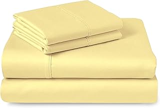 400 Thread Count Cotton Double-Bed-Sheets Set Mellow Yellow, 100% Long Staple Cotton Bedding-Set Double, Soft Sateen Sheet Set - Fitted Sheet, Flat Sheet & 2 Pillowcases (100% Cotton Bed Sheet Double)