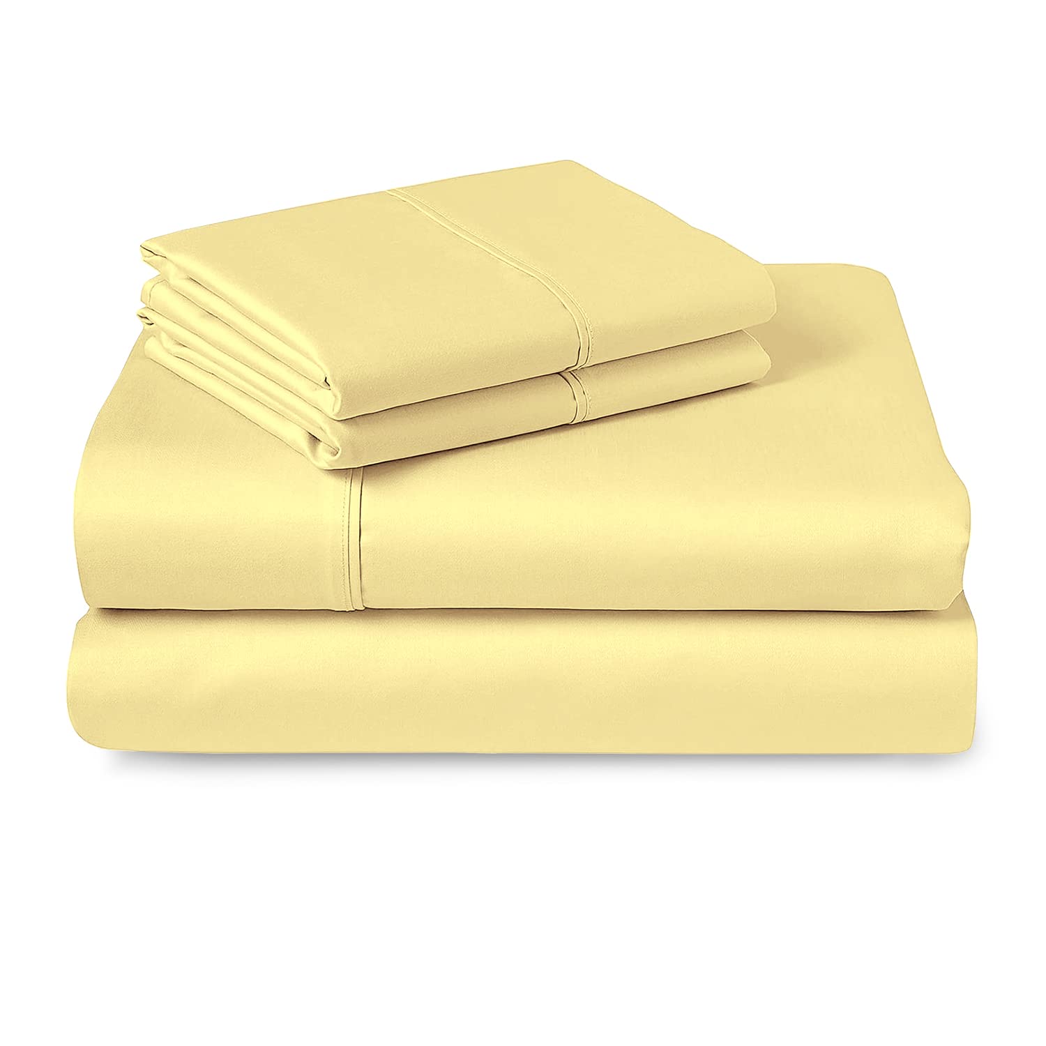PizunaPure 100% Cotton Bedsheet Double Size Set Mellow Yellow,400 Thread Count Cozy Luxury Long Staple Cotton Sateen Weave Bed Sheet Set (1 Flat Sheet, 1 Fitted Sheet, 2 Pillowcases)