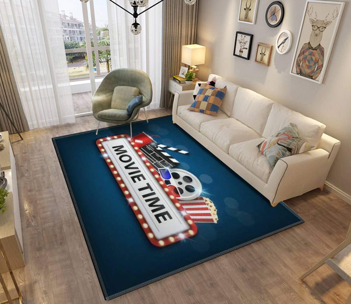 Cinema Background Concept Movie Theater Object on Blue Background and Area Rugs Non-Slip Floor Mat Doormats Home Runner Rug Carpet for Bedroom Indoor Outdoor Kids Play Mat Nursery Throw Rugs Yoga Mat