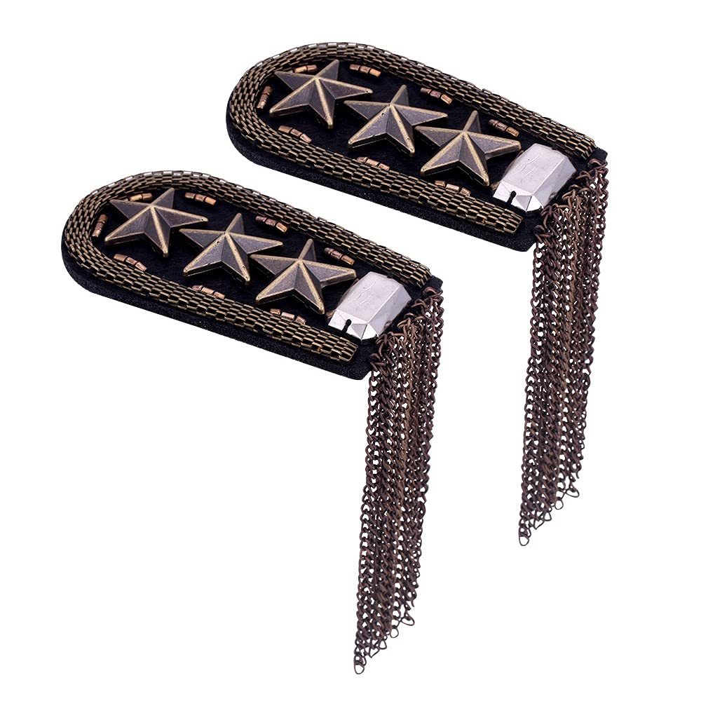 Booluee1 Pair Shoulder Epaulets Star Tassel Link Chain Punk Fringe Epaulet Shoulder Brooch Boards Arm Badge Stage Dress Uniform Accessories
