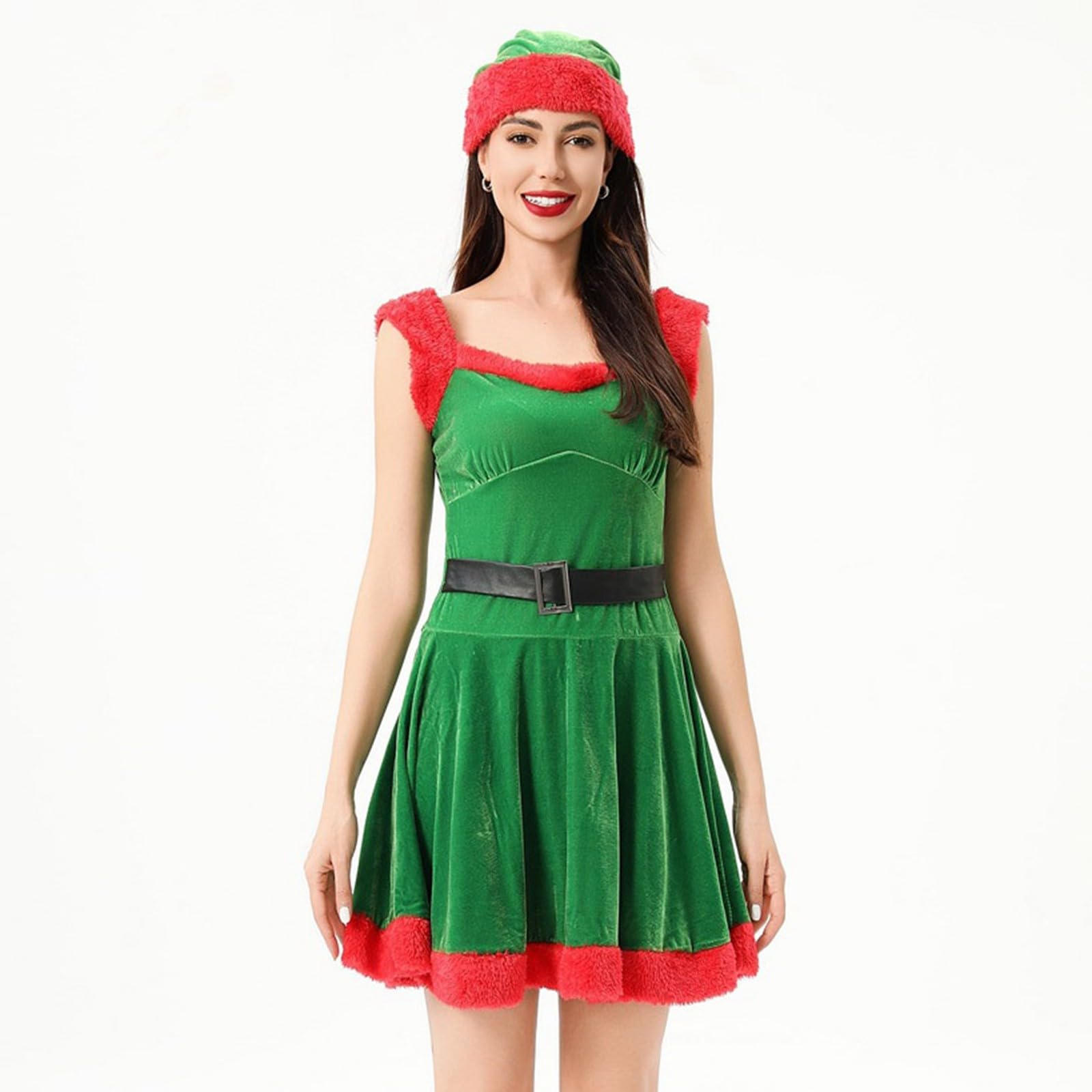 Faschingskostüme Damen Sexy Weihnachtsmann Kleid Damen Erwachsene Partykleid Cosplay Santa Kostüm Rot Ohne Fußschutz Weihnachtskleid Körperbetont