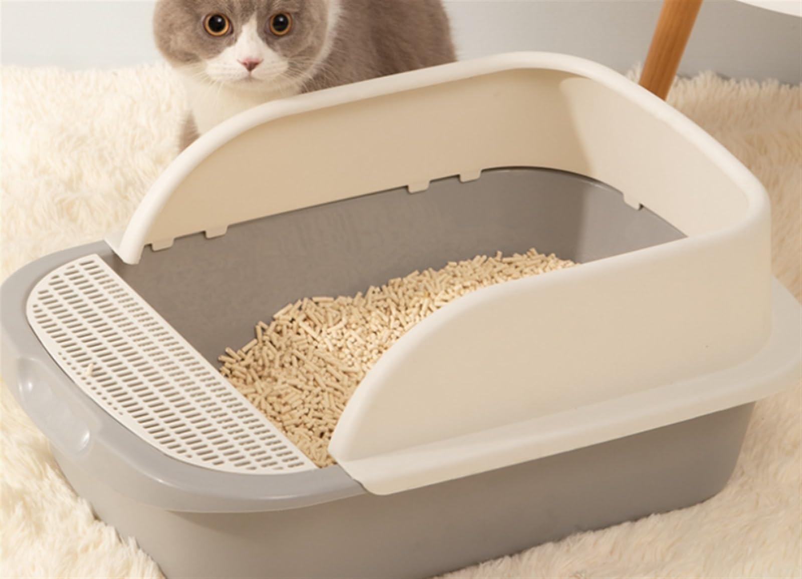 Arenero Gato Caja De Arena Para Gatos Caja De Arena Para Gatos, Contenedor, Inodoro Para Gatos Con Pala, Bandeja De Arena Para Mascotas, Para Gatos Medianos Y Grandes, Conejo Accesorios Para Gatos(Gre