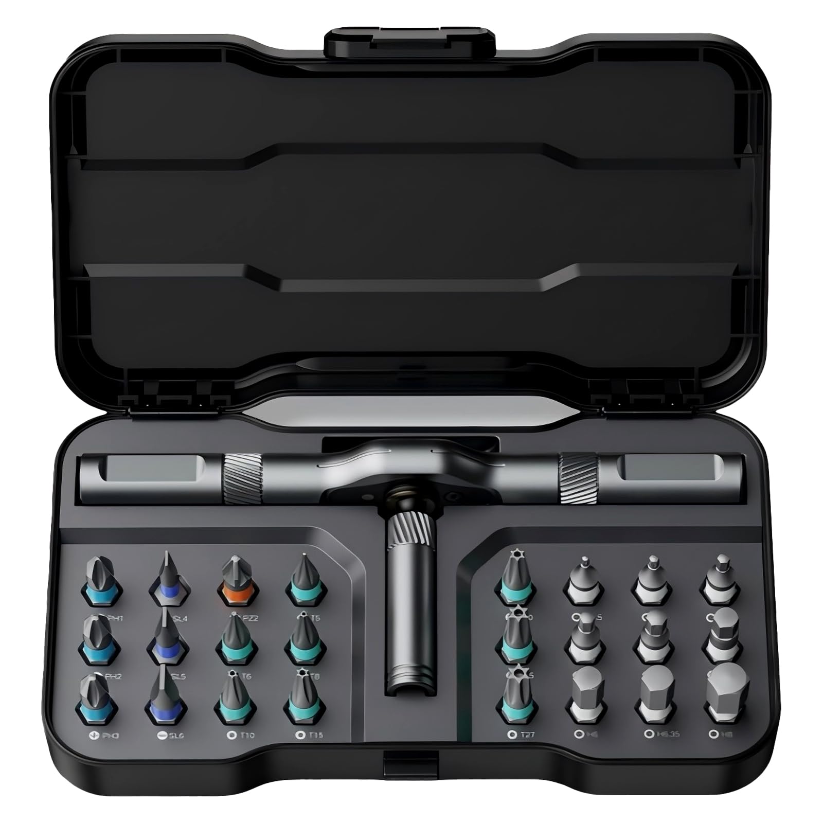 ATuMan 24 in 1 magnetic ratchet screwdriver set with Detachable Handle, S2 Alloy Steel Precision Bits, Magnetic Ratcheting Screwdriver with Case for