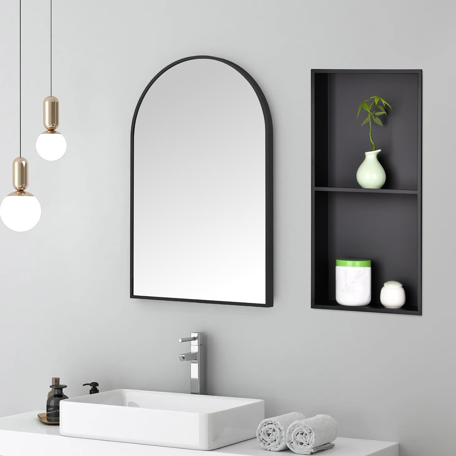 Nicho de ducha de acero inoxidable, 60 x 30 cm, color negro | 2 pisos | Nichos empotrables impermeables, solución de almacenamiento de diseño para baño moderno