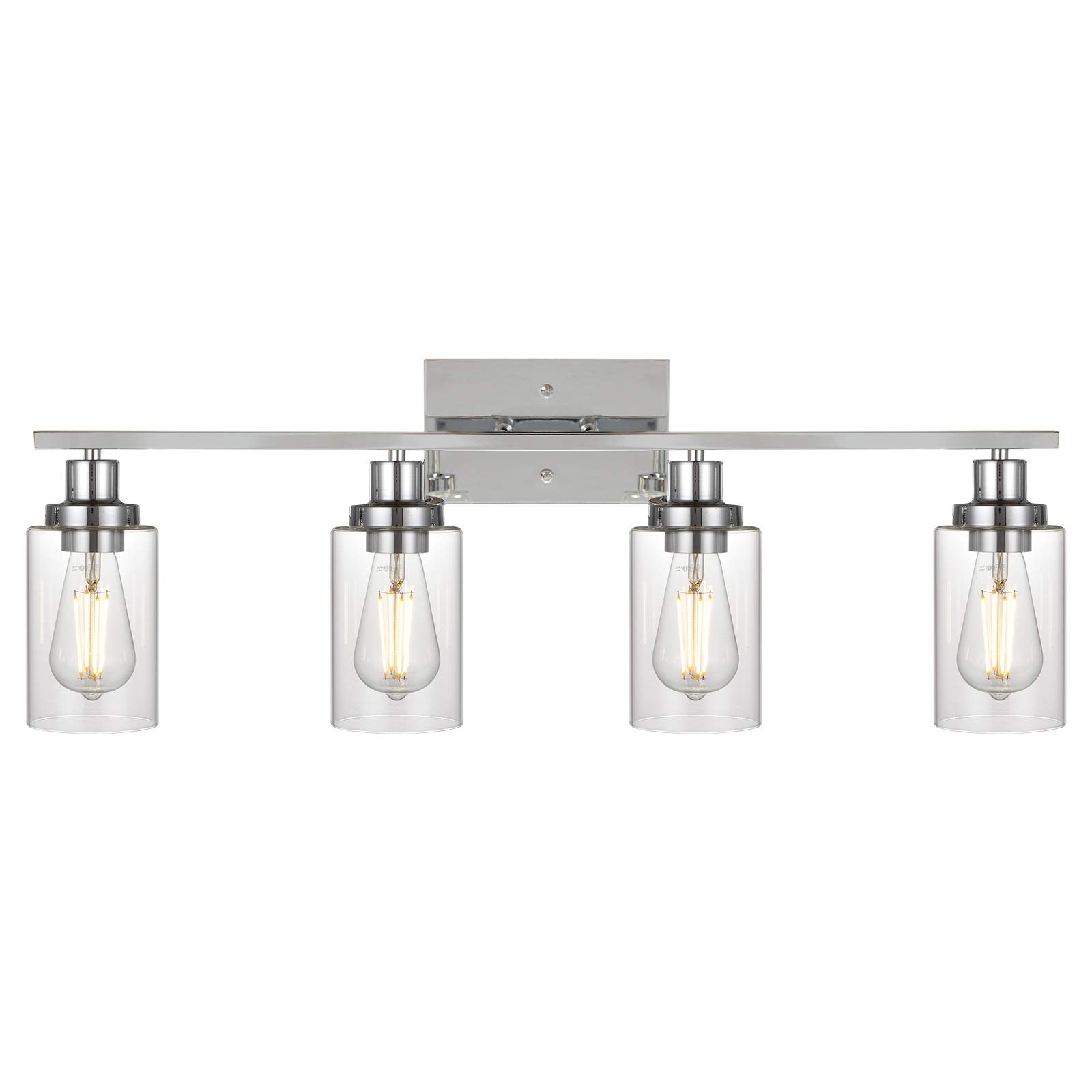 MELUCEE 4-Light Bathroom Lighting Fixtures with Clear Glass Shade Chrome Finish Modern Vanity Light Wall Mount Lamp for