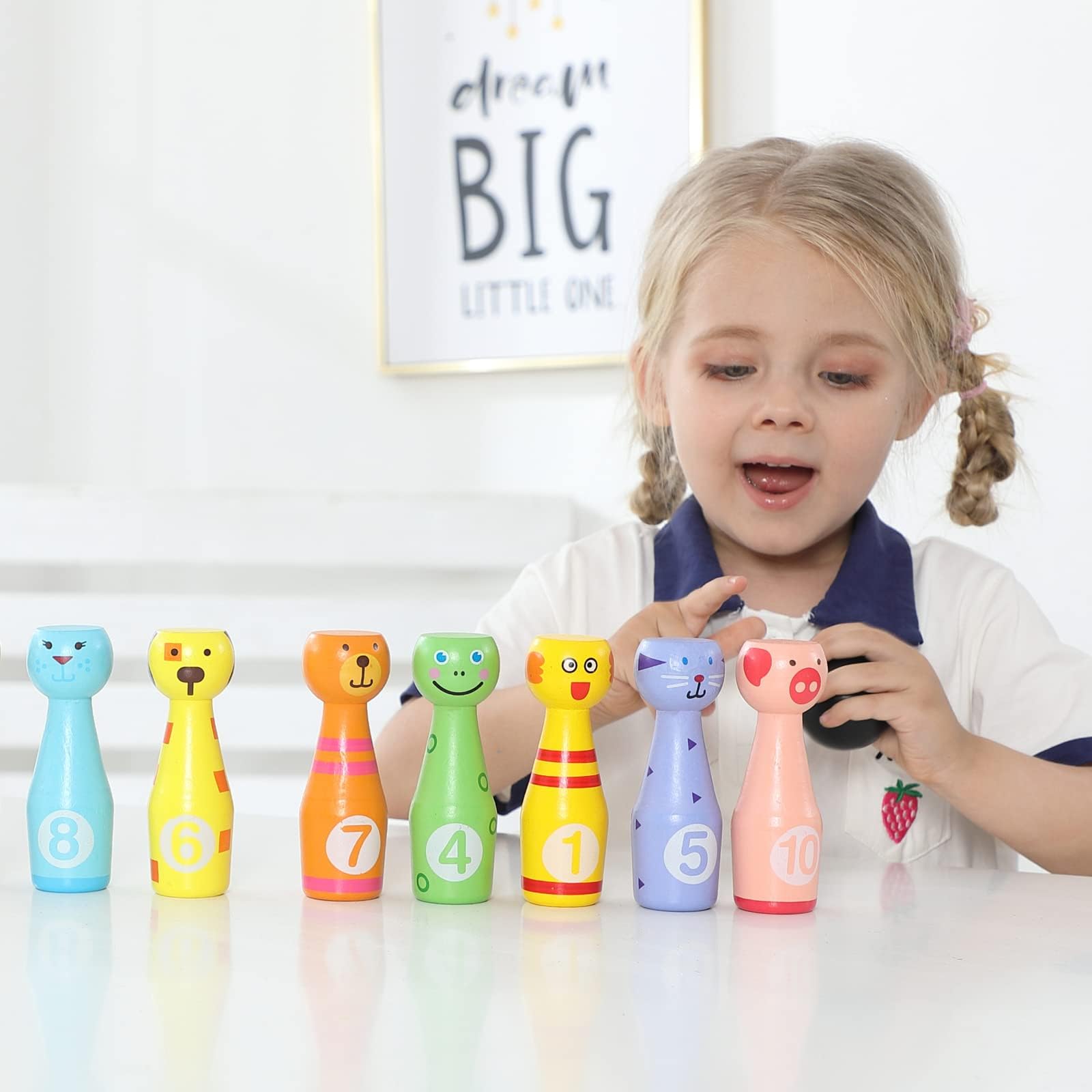 Jacootoys Zestaw kręgli kręgle gra w kręgle z 10 kręgielniami i 2 piłeczkami Interaktywne zabawki dla dzieci 3 4 5 lat