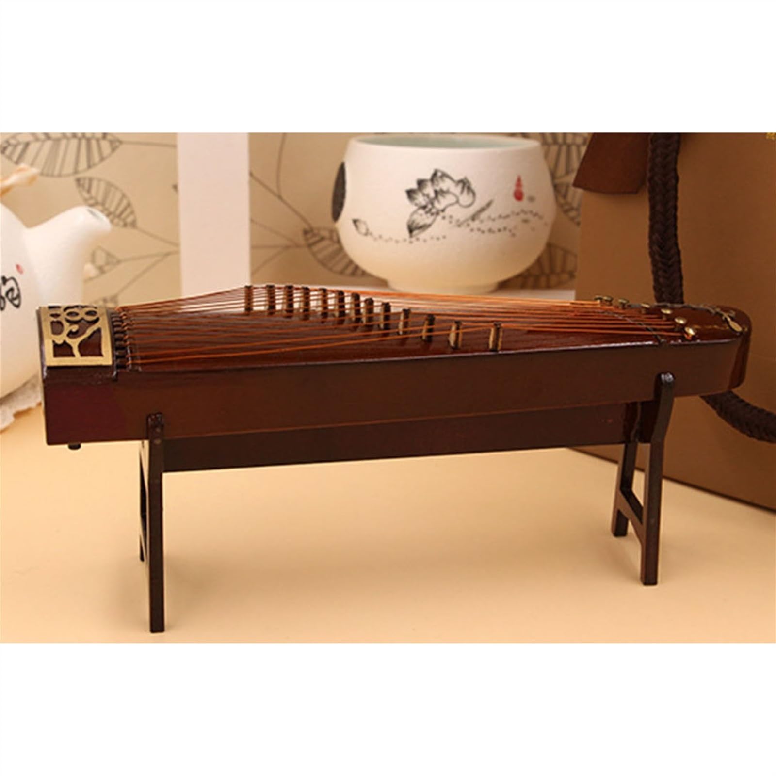 instrument muzyczny dekoracja do domu Mini Guzheng Ornament Drewniany Guzheng Model Domek Dla Lalek Scena Dekoracja Instrumentu Muzycznego (Color : 25cm)