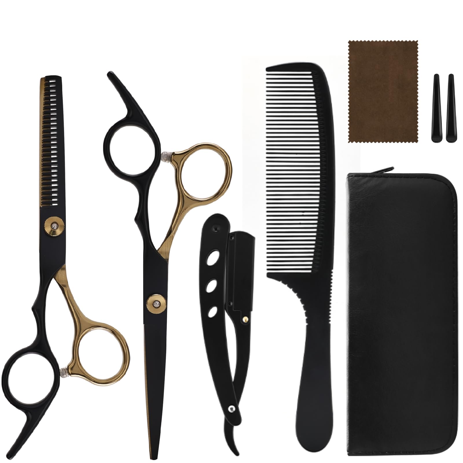 ステンレス製 髪切りハサミ 理容道具セット 低すき率 すきばさみ ヘアスタイリングコーム ストレートエッジ カミソリ ハンドル付きヘアブラシ 9 点セット サロンはさみ 男性 女性 ペット用
