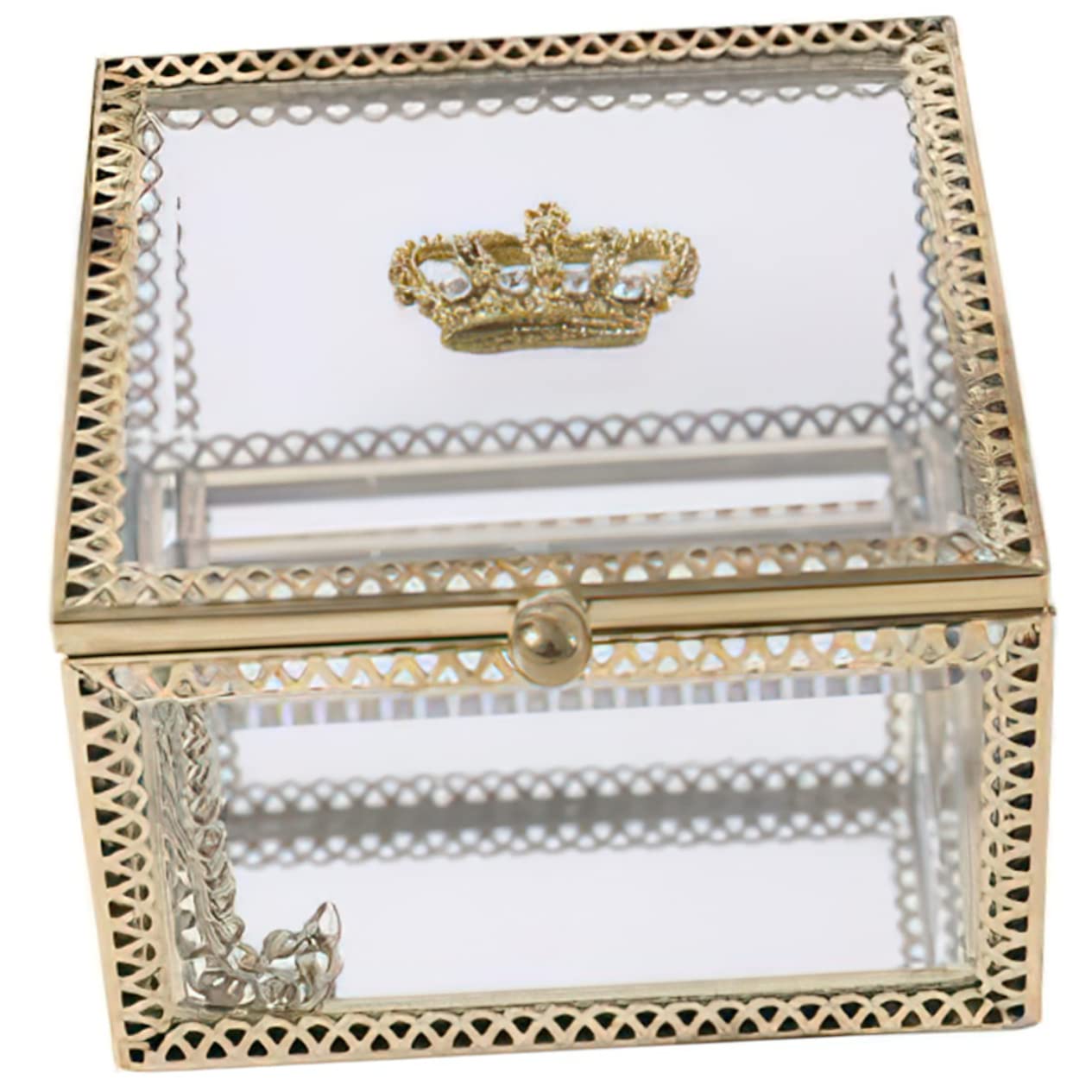 Boîte à bijoux en verre design chic avec bord doré pour une décoration raffinée