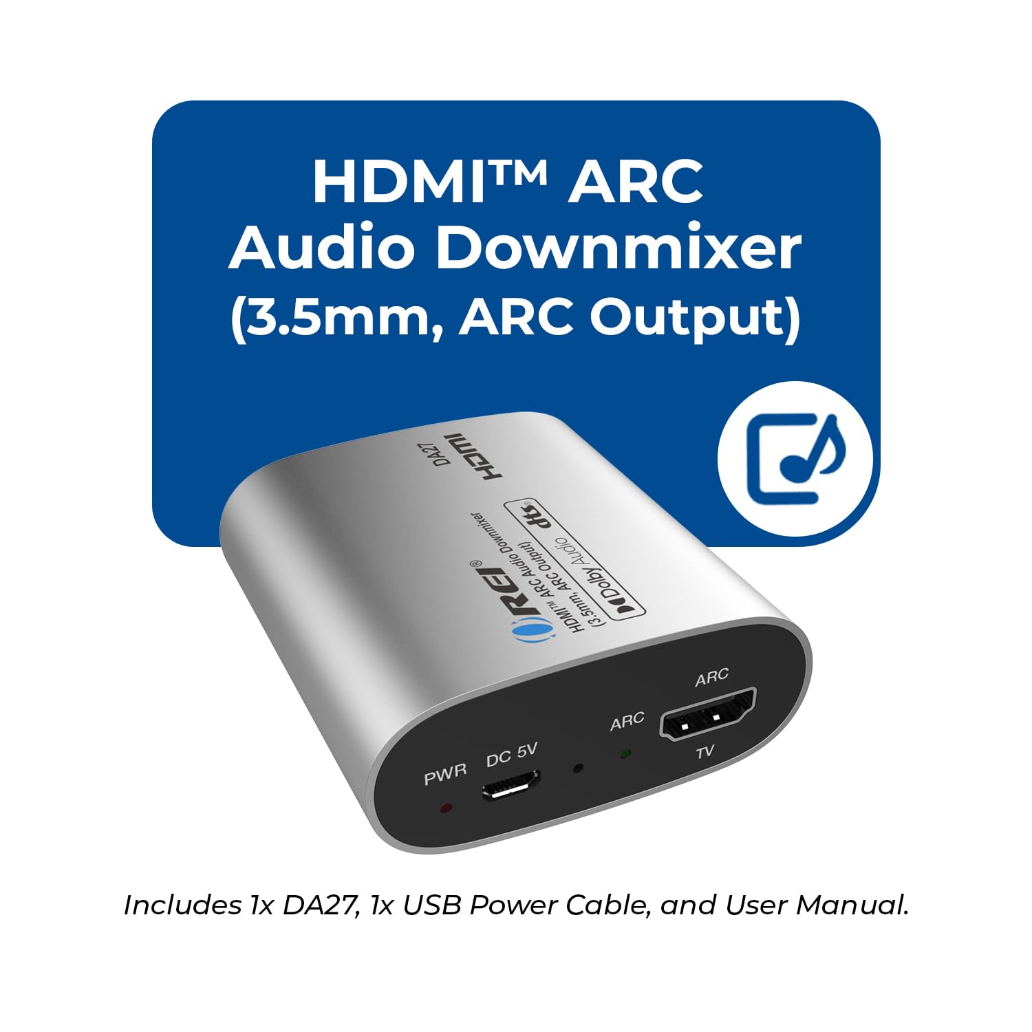 OREI DA27 HDMI ARC Extracteur audio et mélangeur descendant – Dolby DTS 5.1 vers convertisseur stéréo 2 canaux, HDMI ARC Pass-through, sortie analogique 3,5 mm, contrôle du volume CEC pour barre de