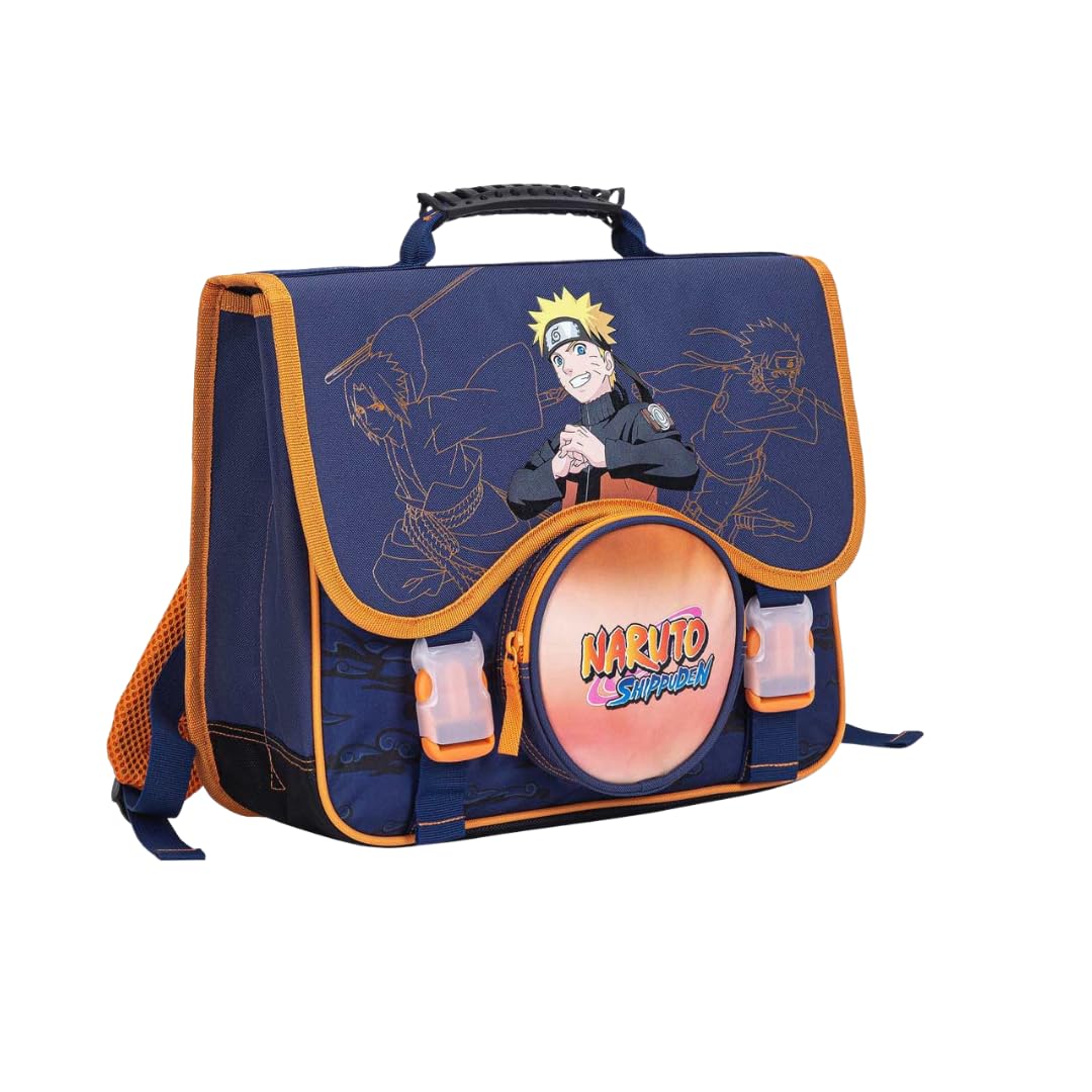 mybagstory - Cartable Naruto - Garçon 38x34x16 cm | 2 compartiments + poche ronde, Fermeture à rabat, Sac école primaire et Produit officiel.