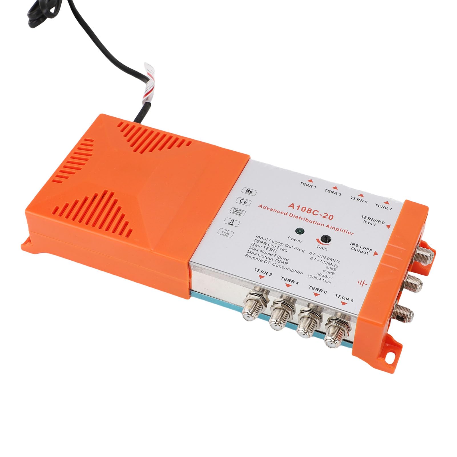 Pyhodi Amplificateur de Distribution D'antenne TV 8 Way Way avec Cascade de Boucle IRS, Filtre 4G LTE, 8 Sortie, Faible Bruit, Gain 20 DB, Classe 3 Rouge, Sortie Maximale 90 DB, (Plug UE 220-240V)
