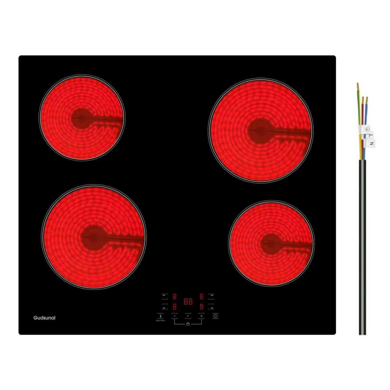 Kochfeld 4 Platten, Herdplatte 4 Kochfelder, 60 cm, 6000W, 9 Heizstufen, Warmhaltefunktion, Timer, Automatische Abschaltung, Kindersicherung, Glaskeramikkochfeld,EU version