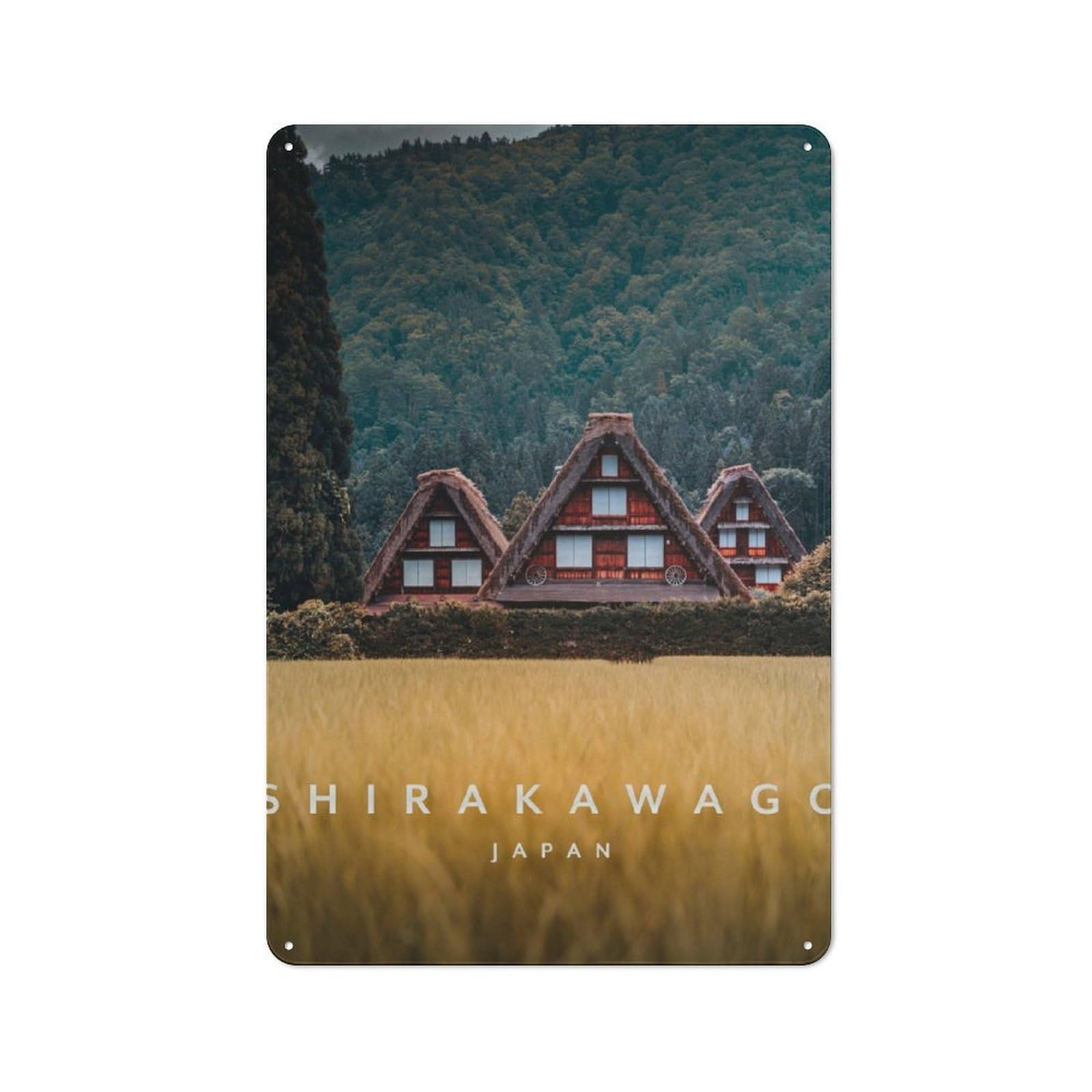 Junmoney Shirakawago Unesco Village Tin Sign 30X20cm With For Café Or Home Bar, Rustic Decor, For Café-Style Decor Fans