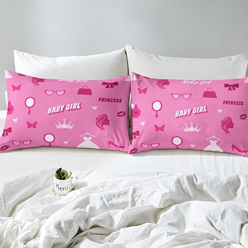 Miniatura 4 de Manfei Juego de funda de edredón rosa femenina, tamaño matrimonial, juego de ropa de cama de 3 piezas de dibujos animados para niños y niñas,