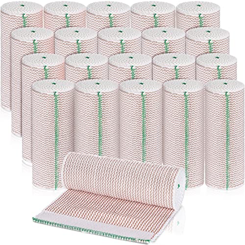 Image of Reginary 20 Pack 6 Inch Elastic Bandage Wrap with Self Closure on Both Ends Athletic Stretchable Compression Bandage for Legs, Knees, Ankles, Wrists, Elbows, Shoulders (Green Trim)